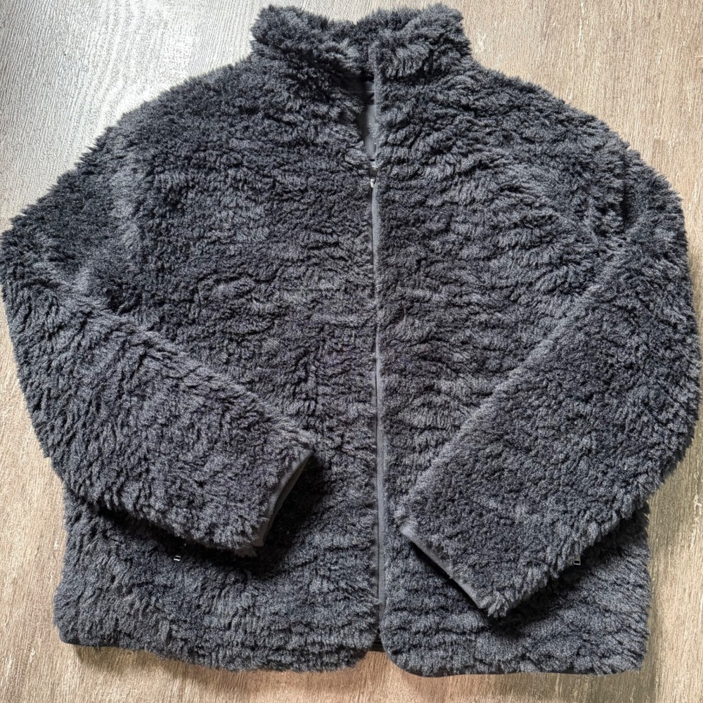 SKIMS Faux Fur Zip Up Jacket Women XXS Fits up to L Onyx Black Teddy Coat